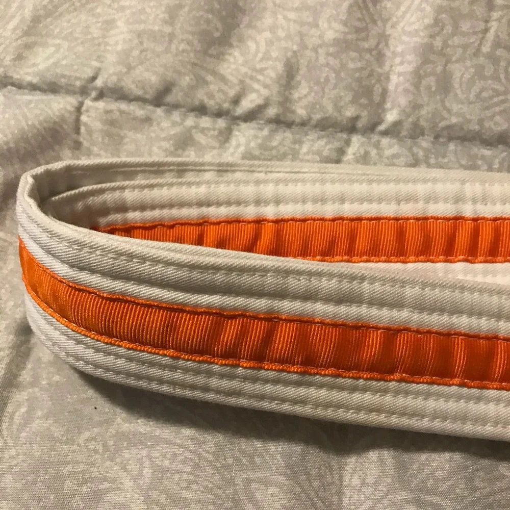 Kids Karate Belt White With Orange Stripe Adjustable